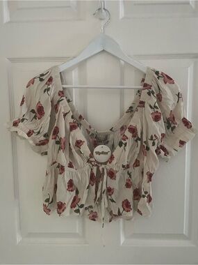 Audrey Cream Floral Tie-Front Top